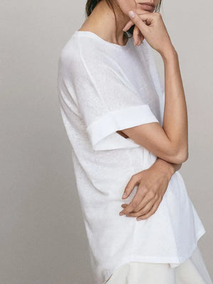 Minimalist Crew Neck Cotton Linen Tops